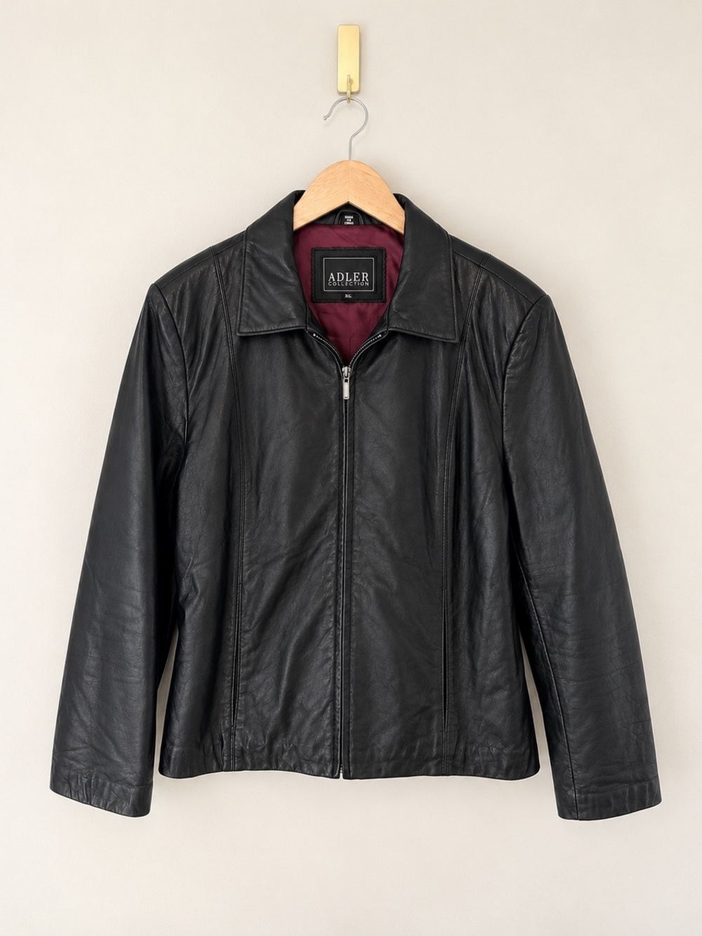 Adler Collection Black Leather Zip Front Jacket Size XL